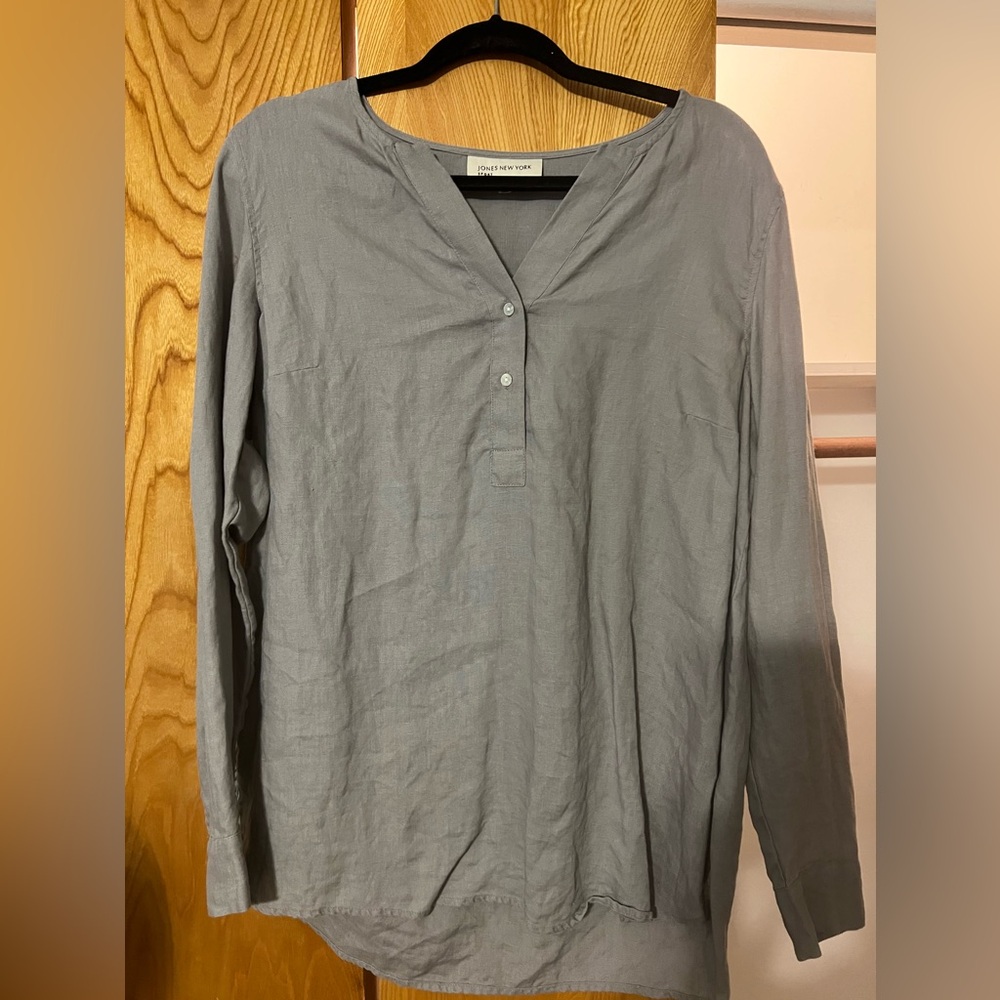 Jones New York Gray Linen Top Size Large